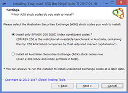 Choose to load only the top 200 shares or all ASX stocks (+2200 ASX stocks)